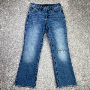 J. Crew Jeans Women’s 25 Blue Flare Crop Mid-Rise Dark Wash Raw Hem Ripped